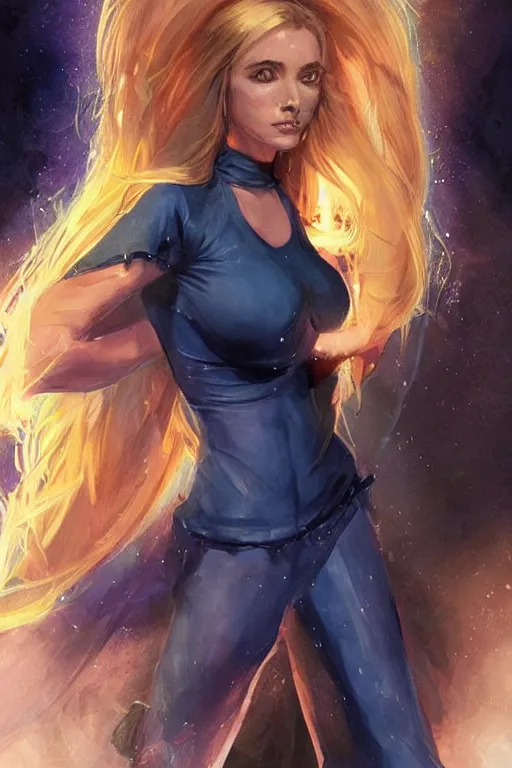 Image similar to frontal standing pose portrait of Sabrina the college Witch, very beautiful young woman, straight hair, push-up underwire. Intricate, concept art, magic lighting overlays, magical portal opened, D&D!, fantasy style, sharp focus!, ultra detailed, art by Artgerm and Peter Andrew Jones, WLUP, Magali Villeneuve