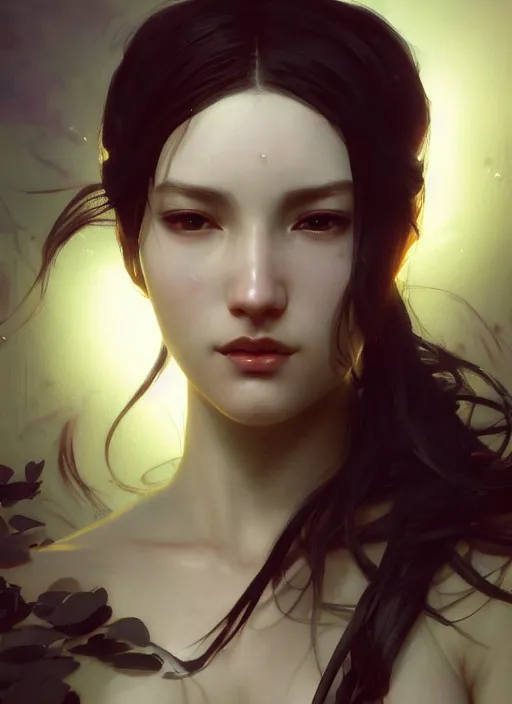 Image similar to full shot of a beautiful woman covered by black oil, bio luminescent, plasma, by ruan jia and artgerm and range murata and wlop and ross tran and william - adolphe bouguereau and beeple. key art. fantasy illustration. award winning, artstation, intricate details, realistic, hyperdetailed, 8 k resolution.