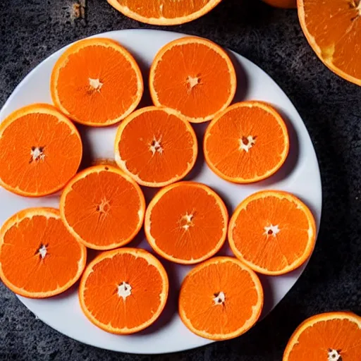 Prompt: a plate of sliced oranges, orange slices, 4 k photography