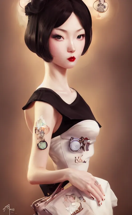 Image similar to a pin up and beautiful fashion charming dreamlke japanese girl with lv jewelry, character art, art by artgerm lau and wlop and and ilya kuvshinov and john singer sargent, hyperdetailed, 8 k realistic, symmetrical, frostbite 3 engine, cryengine, dof, trending on artstation, digital art