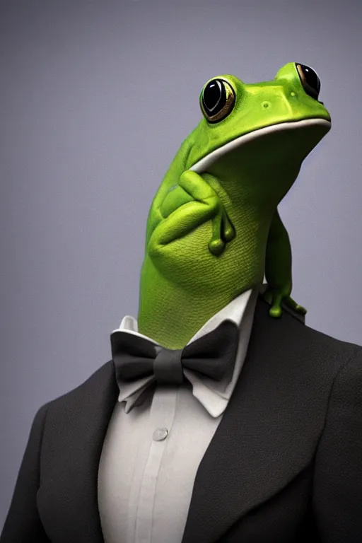 Image similar to a frog wearing a formal overcoat, portait photo profile picture, hyperrealistic concept art, octane render, unreal engine 5, digital art hi