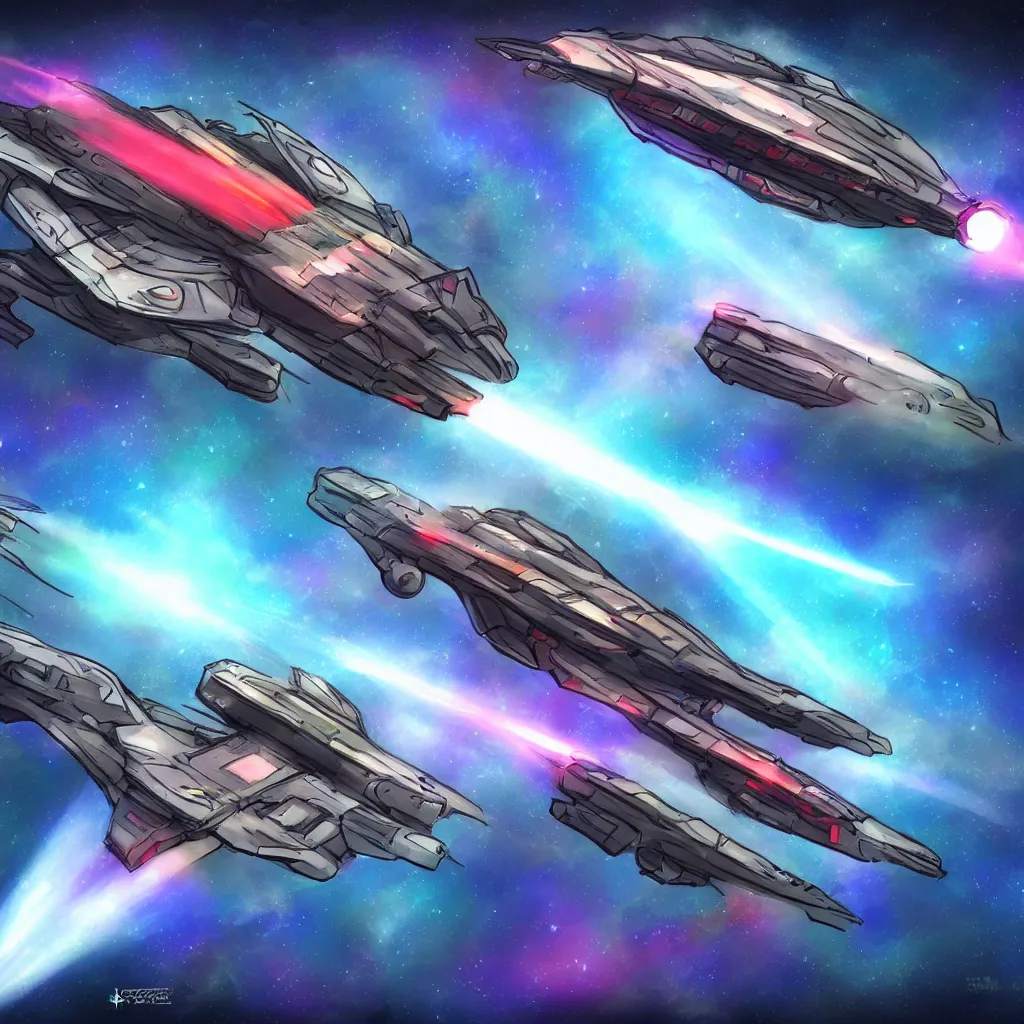 Image similar to combat spaceship concept art colorful