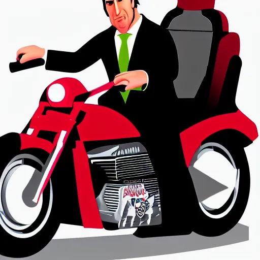 Image similar to Saul Goodman driving a motorcycle, highly detailed, 4k