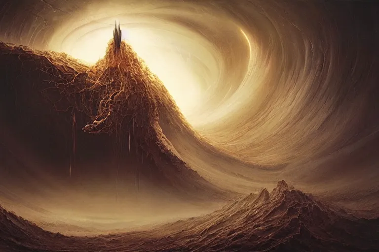 Image similar to maelstrom, gehenna, chaos, vortex of the abyss, the world without form and void, amazing concept painting by Jessica Rossier and HR giger and Beksinski