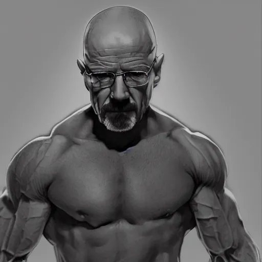 Image similar to walter white as an aggressive muscular bodybuilder, dynamic lighting, photorealistic concept art, trending on artstation, stunning visuals, creative, cinematic, ultra detailed