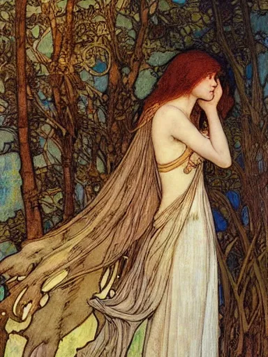 Image similar to a painting of a beautiful angel by rebecca guay and by john william waterhouse and by arthur rackham and by alphonse mucha, art noveau, detailed, proportional