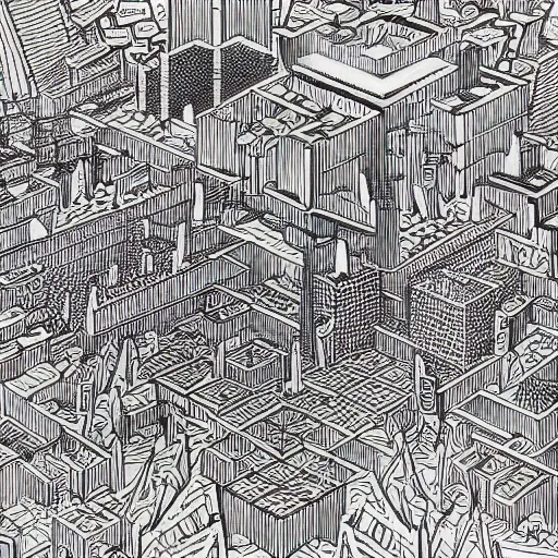 Image similar to “geometrically surreal cubescape city, extremely high detail, photorealistic, intricate line drawings, dotart, album art in the style of James Jean”