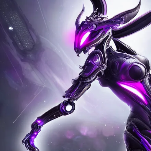 Image similar to highly detailed exquisite fanart, of a beautiful female warframe, but as a robot dragon with glowing purple eyes, shiny silver armor with fuchsia accents, engraved, elegant pose, close-up shot, epic cinematic shot, sharp claws for hands, professional digital art, high end digital art, singular, realistic, DeviantArt, artstation, Furaffinity, 8k HD render