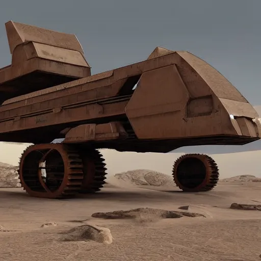 Image similar to SciFi industrial futuristic Brutalism brutalistic huge carrying vehicle desert