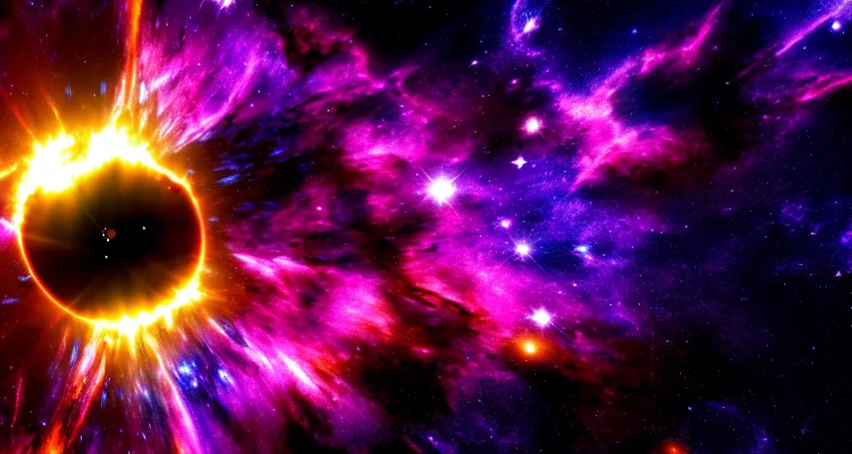 Image similar to highly detailed cinematic scifi render of a dramatic powerful nebula in space, dramatic powerful nebula, 4 k, 8 k, hd