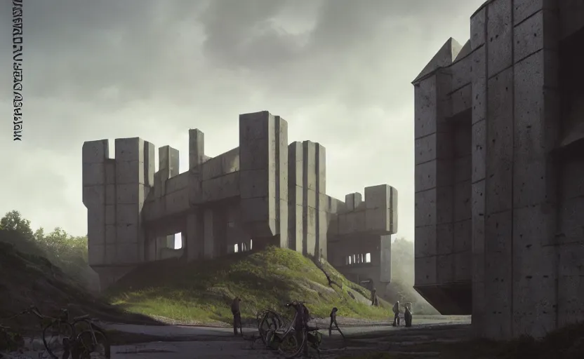 Image similar to exterior shot of utopian english brutalist medieval stronghold architecture with cinematic lighting by zaha hadid peter zumthor and renzo piano and, darek zabrocki and greg ruthkowski, simon stalenhag, cinematic, holy place, paradise, scifi, futurism, atmospheric, concept art, artstation, trending on artstation