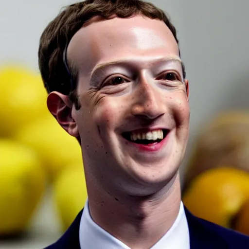 Image similar to Mark Zuckerberg has a lemon head and yellow skin