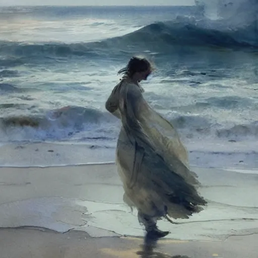 Prompt: abstract watercolor painting of wild wavy ocean, art by anders zorn, wonderful masterpiece by greg rutkowski, beautiful cinematic light, american romanticism by greg manchess, creation by tyler edlin