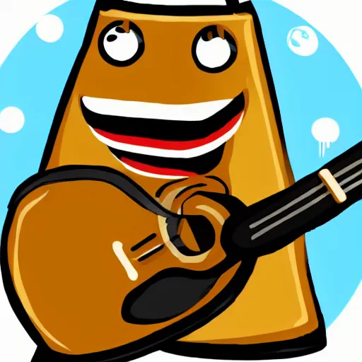 Image similar to an anthropomorphic pancake playing guitar