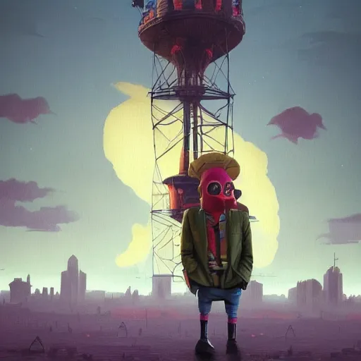 Image similar to giant 2 1 savage from the perspective of spongebob stands over city by simon stalenhag, d & d, fantasy, digital painting, unreal engine 5, photorealism, hd quality, 8 k resolution, cinema 4 d, 3 d, cinematic, professional photography, art by artgerm and greg rutkowski and alphonse mucha and loish and wlop