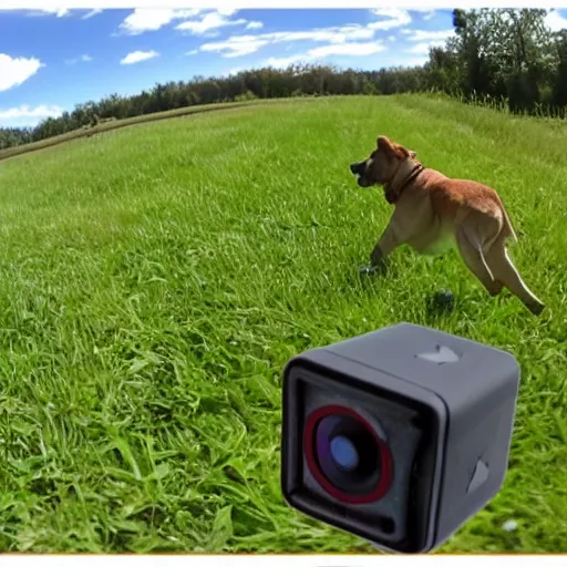 Prompt: cuboid dog trail cam footage