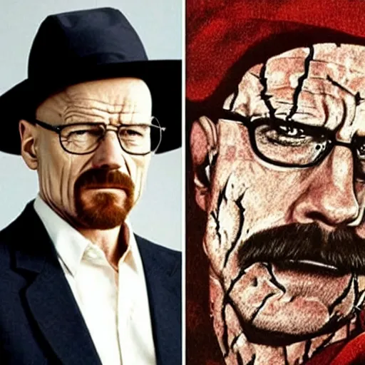 Image similar to walter white is playing freddy krueger, 8 0 s nightmare on elm street screen, horror movie