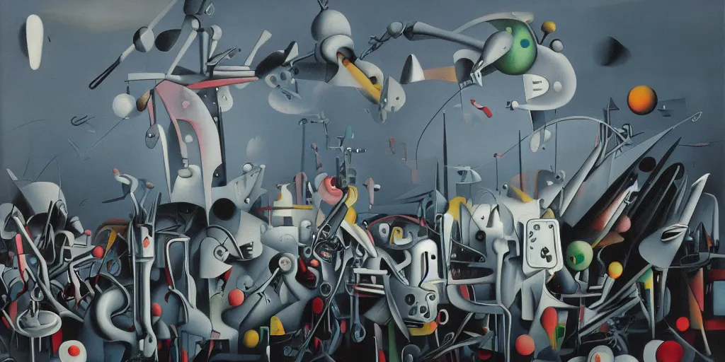 Image similar to a beautiful painting of robot by yves tanguy, trending on artstation