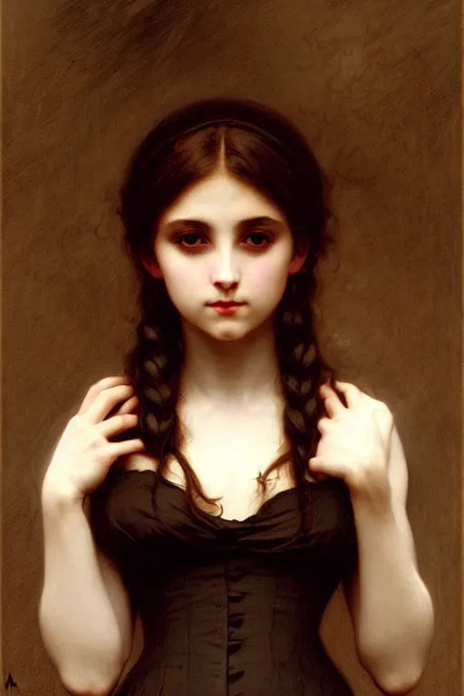 Image similar to victorian dark girl, painting by bouguereau, detailed art, artstation