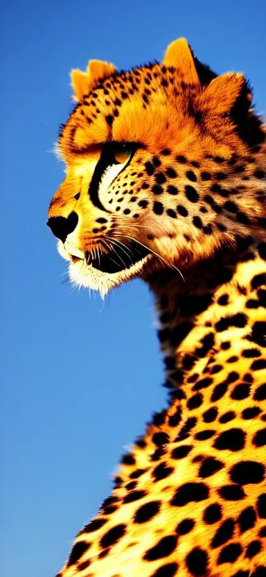 Image similar to a portrait photo of luffy as cheetah, side shot, by professional photographer, 8 k resolution, high quality