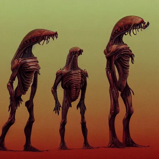 Image similar to aliens from the second edition of barlowe's guide to extraterrestrials, highly detailed, photorealistic, artstation, highly detailed, oil painting, dramatic lighting, award - winning, accurate anatomy