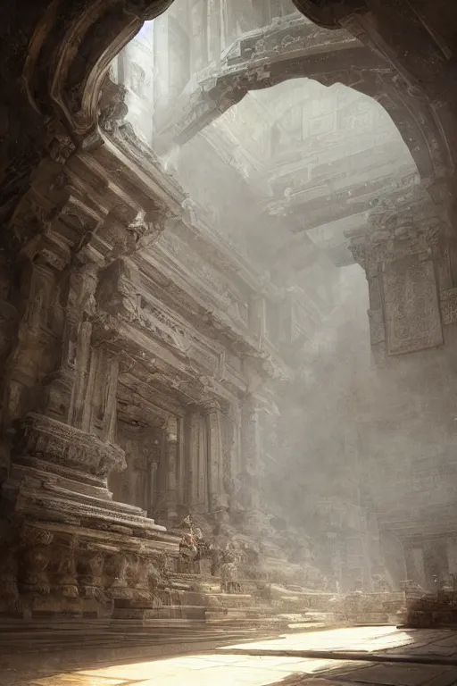 Prompt: inside an ancient temple, portrait, powerfull, intricate, elegant, volumetric lighting, scenery, digital painting, highly detailed, artstation, sharp focus, illustration, concept art, ruan jia, steve mccurry