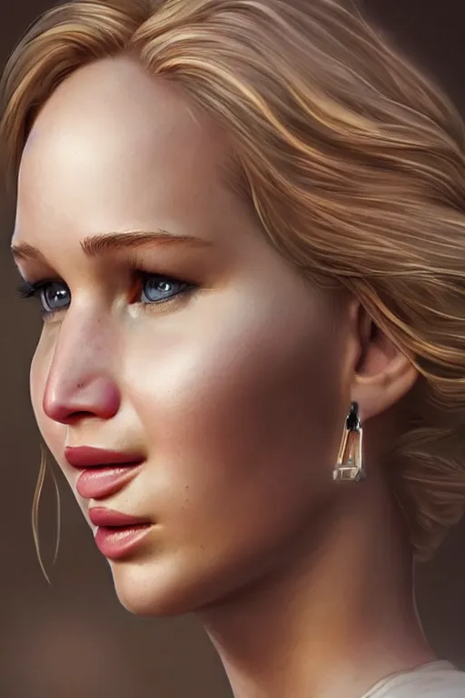 Prompt: a portrait of jennifer lawrence as a pixar character, beautiful, elegant, extremely detailed digital art, full body photo, trending on artstation hyper realistic matte painting, by wlop, artgerm