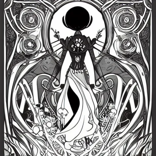 Image similar to Hollow Knight concept art, art nouveau style