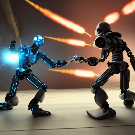 Prompt: A robot fighting a pirate, hyper realistic, HD, HQ, photo realistic