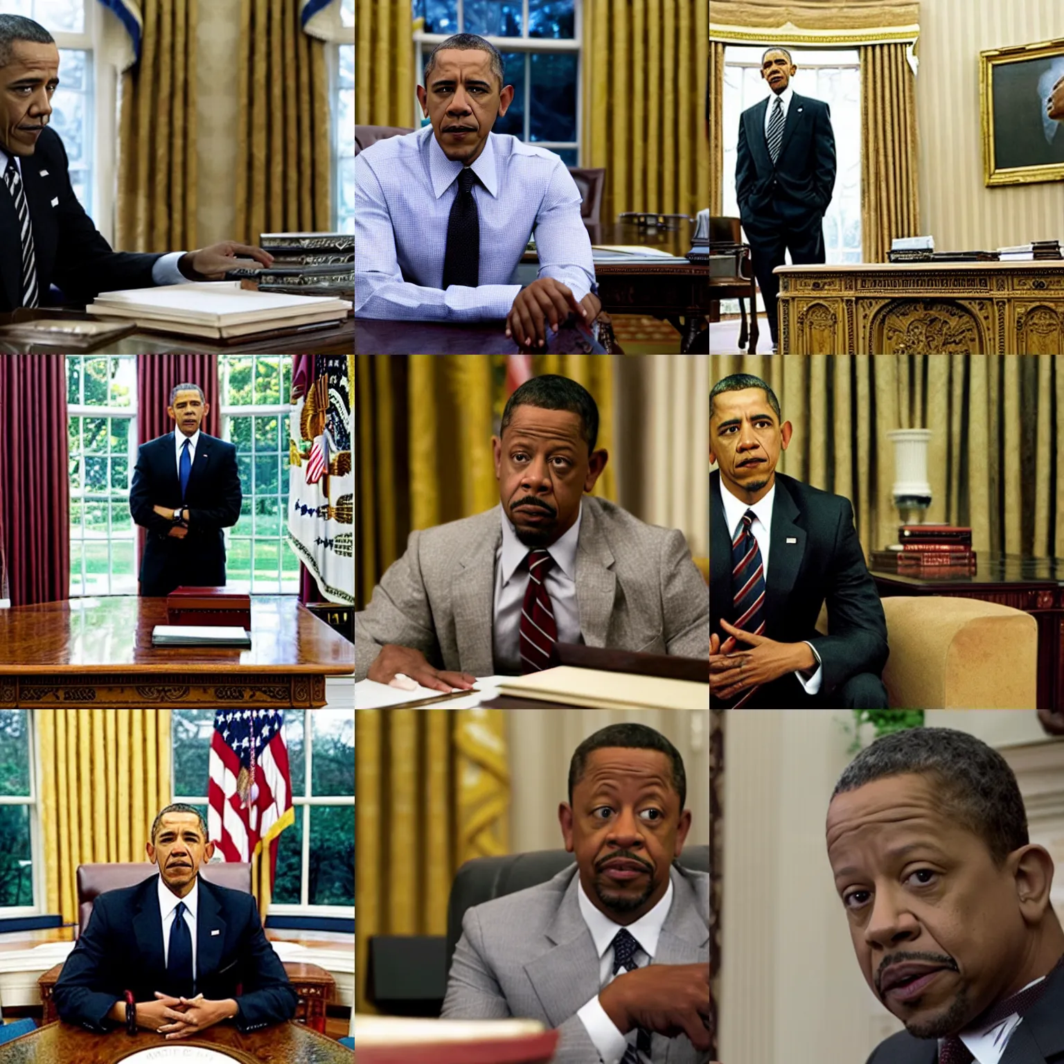 Prompt: movie still of martin lawrence as president obama in the oval office
