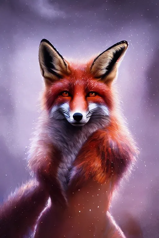 Image similar to majestic and regal portrait of a beautiful young female fox girl!!, intricate, animal ears, epic, elegant, menacing, fantasy, highly detailed, digital painting, hard focus, beautiful volumetric lighting, epic light, ultra detailed, souls, smoke, by leesha hannigan, ross tran, thierry doizon, kai carpenter, ignacio fernandez rios