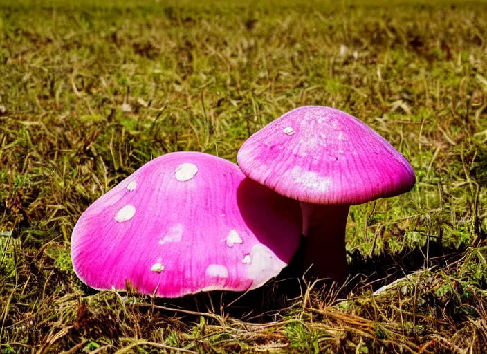 Image similar to a large pink mushroom in a field, photography, nature, 4 k, hd, depth of field