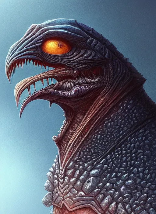 Image similar to anthropomorphic triangle head in opal edgy darkiron terror bird, intricate, elegant, highly detailed animal monster, digital painting, artstation, concept art, smooth, sharp focus, illustration, art by artgerm, bob eggleton, michael whelan, stephen hickman, richard corben, wayne barlowe 8 k