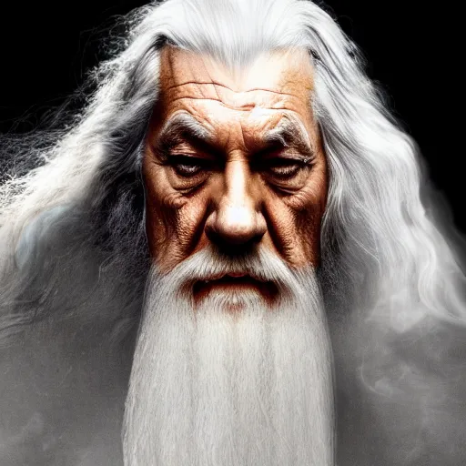 Image similar to gandalf eyes closed surrounded by smoke