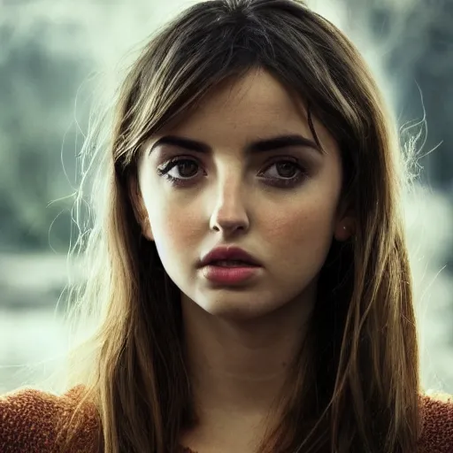 Prompt: a masterpiece portrait photo of a beautiful young woman who looks like ana de armas, symmetrical face, random background scene