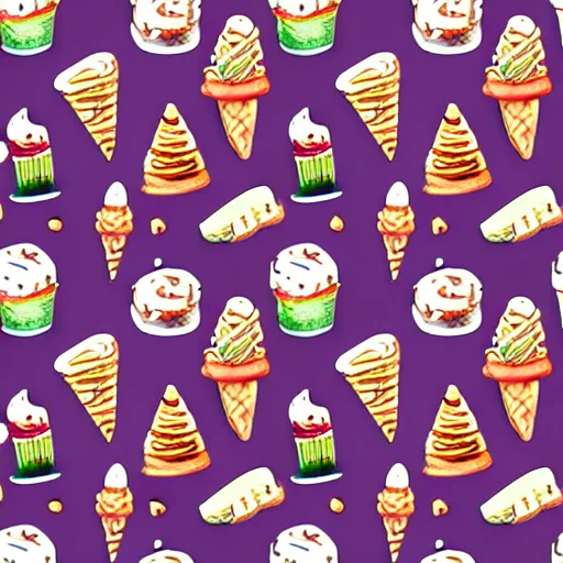 Image similar to repeating pattern seamless. watercolor. icecream, cone, candy minimalism