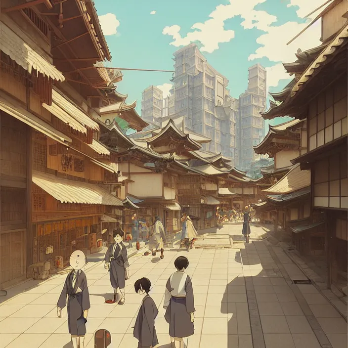 Image similar to empty japanese city, spring, in the style of studio ghibli, j. c. leyendecker, greg rutkowski, artem