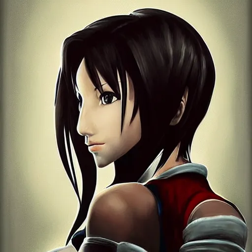 Image similar to head and shoulders artwork of tifa lockhart, trending on artstartion