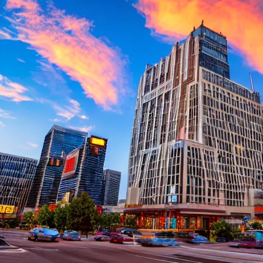 Image similar to Wide angle lens photograph of the tallest bookstore in the world at sunset