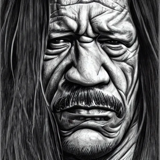 Prompt: danny trejo hiding in the bush, high definition image, featured on artstation, realistic shading, sharp contour