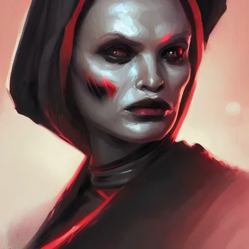 Image similar to portrait of a woman by greg rutkowski, young sith lord darth talon, red and black skin, star wars expanded universe, wearing black robes, she is about 2 0 years old, highly detailed portrait, digital painting, artstation, concept art, smooth, sharp foccus ilustration, artstation hq