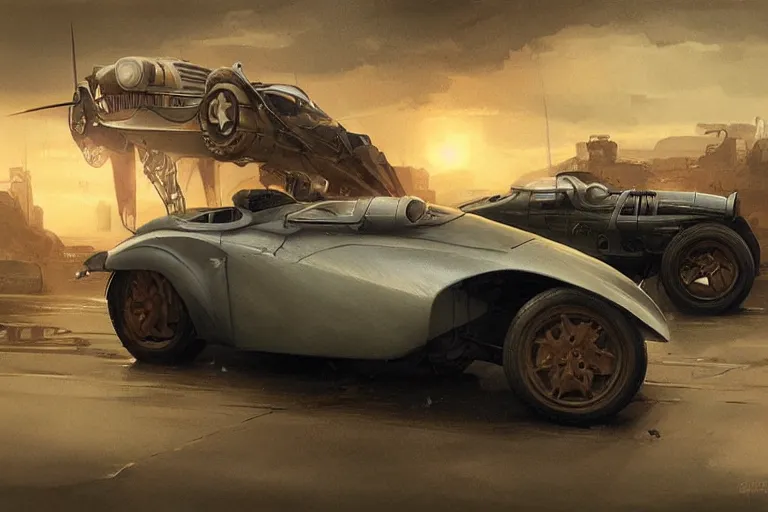 Prompt: dieselpunk sports car, highly detailed, digital painting, artstation, concept art, sharp focus, illustration, art by raphael lacoste and greg rutkowski