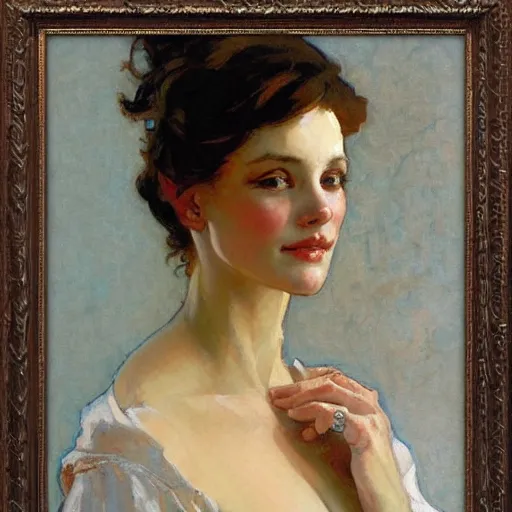Image similar to portrait of a beautiful woman by gil elvgen, greg manchess, mucha