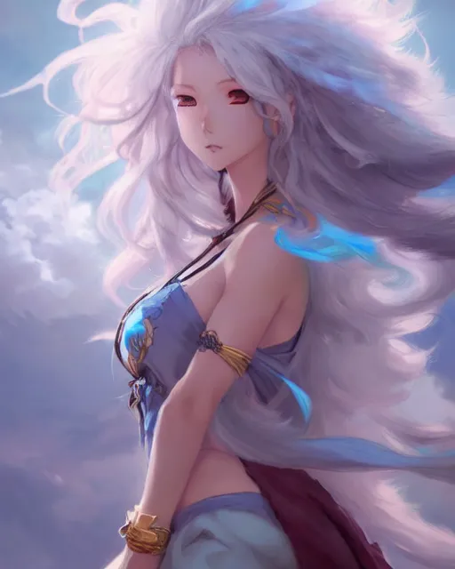 Image similar to character concept art of an anime stormy cloud goddess | | cute - fine - face, pretty face, realistic shaded perfect face, fine details by stanley artgerm lau, wlop, rossdraws, james jean, andrei riabovitchev, marc simonetti, and sakimichan, tranding on artstation