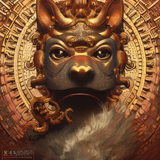 Image similar to a photorealistic dramatic fantasy render of a beautiful woman wearing a beautiful intricately detailed japanese komainu kitsune mask and clasical japanese kimono by wlop, artgerm, greg rutkowski, alphonse mucha, beautiful dynamic dramatic dark moody lighting, shadows, cinematic atmosphere, artstation, concept design art, octane render, 8 k