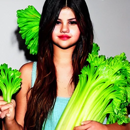 Image similar to selena gomez as celery mutant