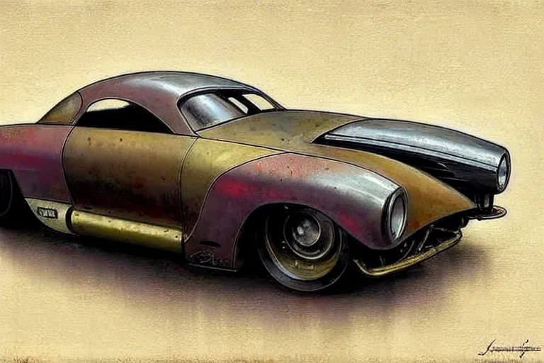 Prompt: ( ( ( ( ( 1 9 5 0 s retro science fiction rat rod race car. muted colors. ) ) ) ) ) by jean - baptiste monge!!!!!!!!!!!!!!!!!!!!!!!!!!!!!!