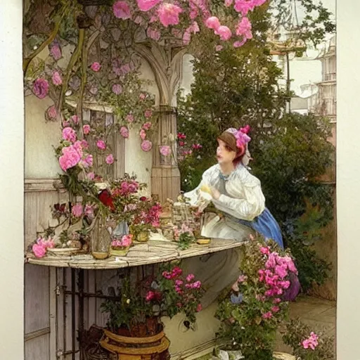Prompt: a beautifull intricate watercolour painting of a victorian kitchen with many flowers, reflexions, verry high details by william turner art, greg rutkowski and alphonse mucha, trending on artstation, very very detailed, masterpiece,