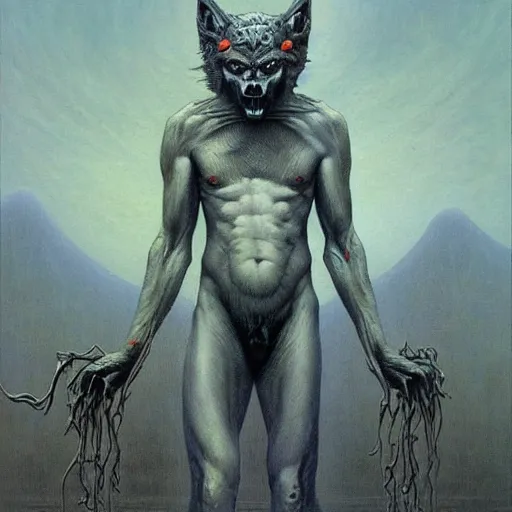 Image similar to an amazing masterpiece of art by gerald brom, Zdzisław Beksiński, werewolf