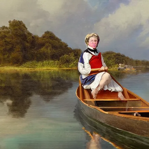 Image similar to 🚣🐃🥣🇬🇧🏖, victorian painting, realistic photo, illustration